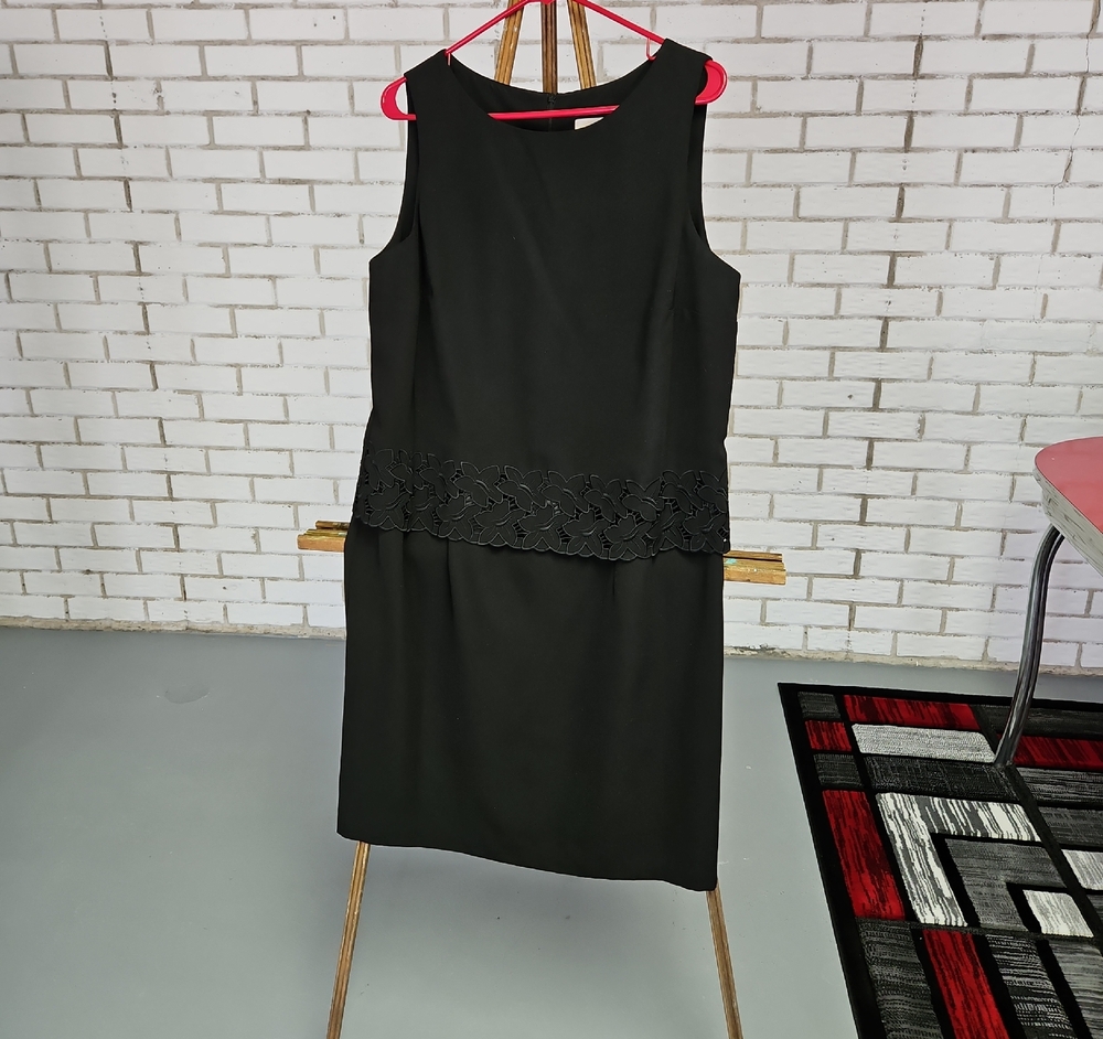 Perceptions Black Sleeveless Midi Dress with Lace Trim